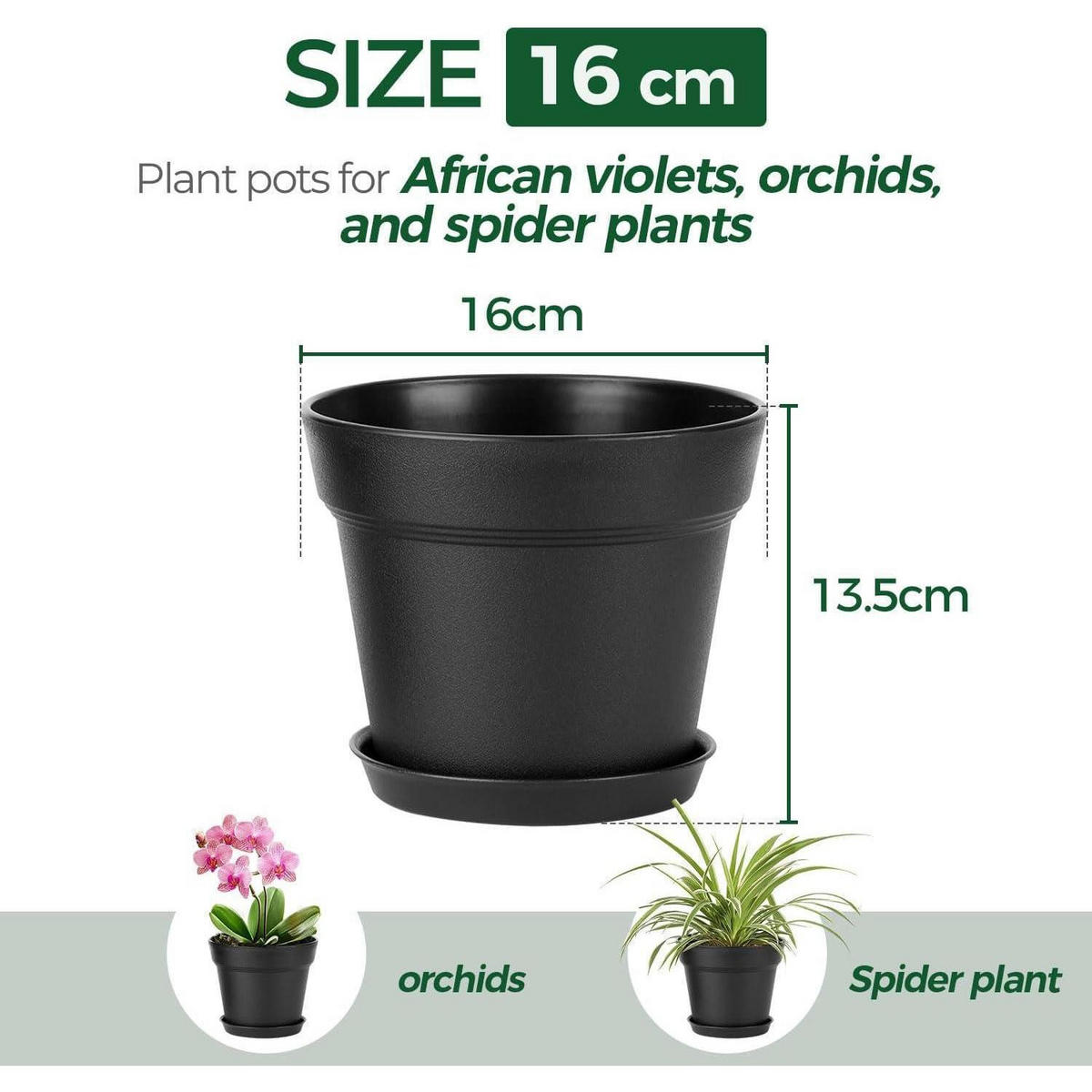 BLUMENTOPF 6er-Set Kunststoff Schwarz 16 cm - Schwarz, Kunststoff (16.6/21.1/16.6cm)