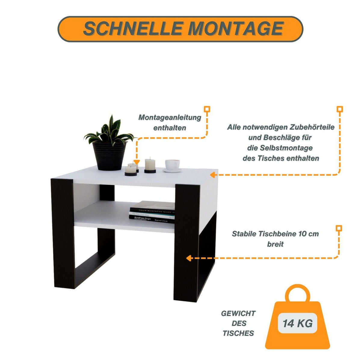 COUCHTISCH Karo65 65/45/53,6 - Schwarz/Weiß, Holzwerkstoff (53/65/45cm) - RAUMHIRSCH FURNITURE