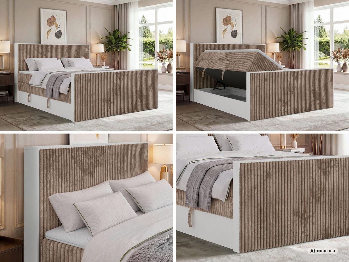 BOXSPRINGBETT TRAVIT KING DUO 160/200 - Braun Cord - Topper T25 - H3 - Schwarz/Braun, Kunststoff/Textil (160/200cm) - MKS