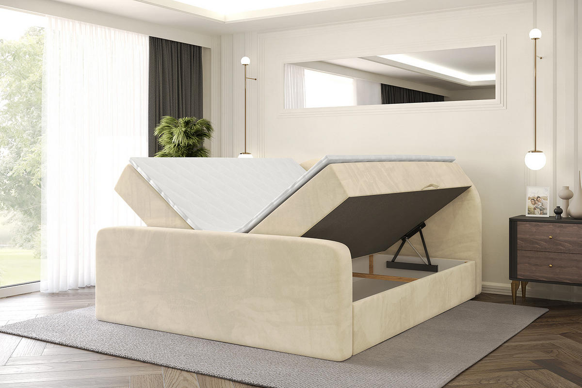 BOXBETT mit Matratze H4 und Lattenrost - NOX-Z - 180x200 - Beige Monolith - Beige, Holzwerkstoff (180/200cm) - ALTDECOR