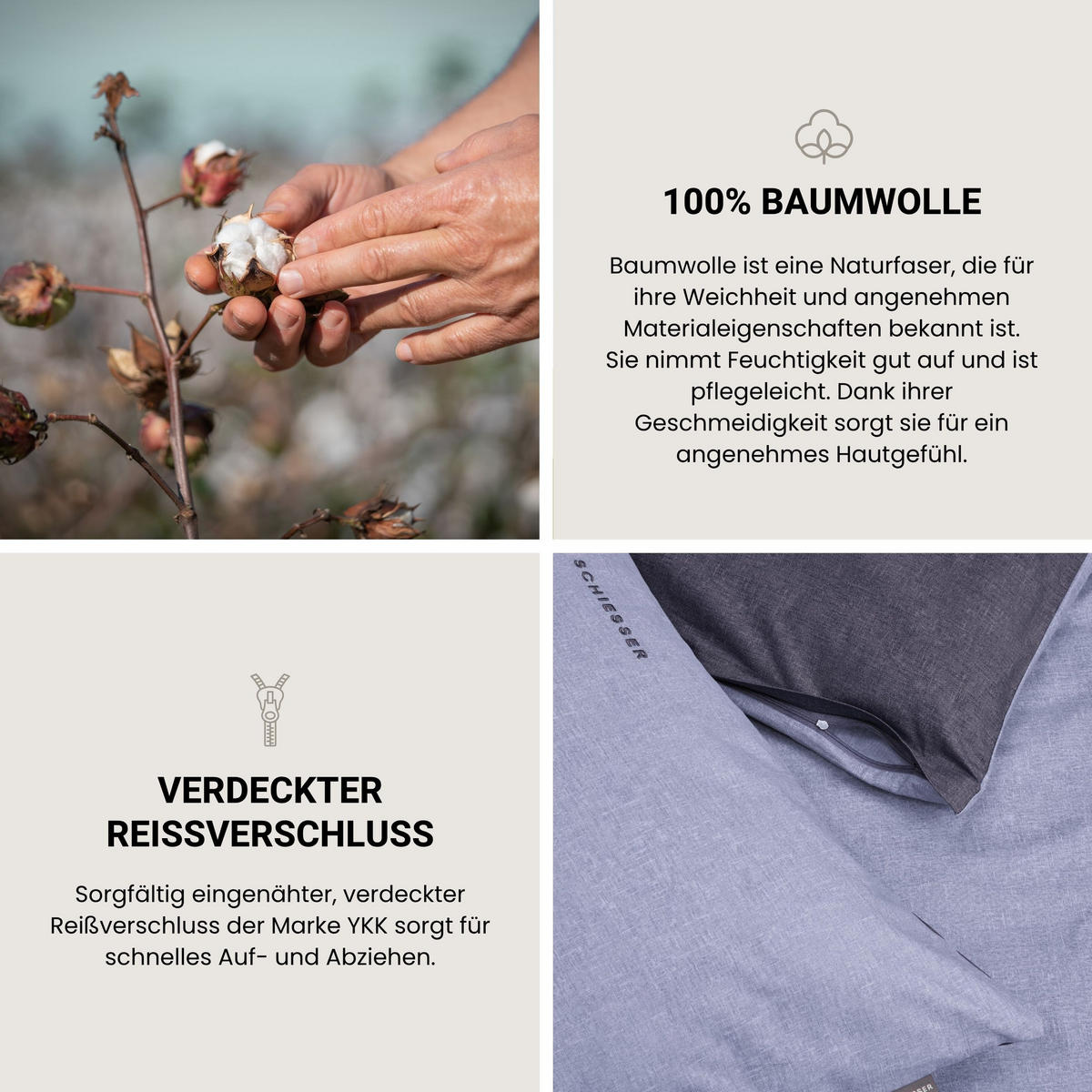 BETTWÄSCHESET Doubleface Renforcé 2-teilig 135x200 cm Blau - Blau, Textil (135/200cm) - SCHIESSER