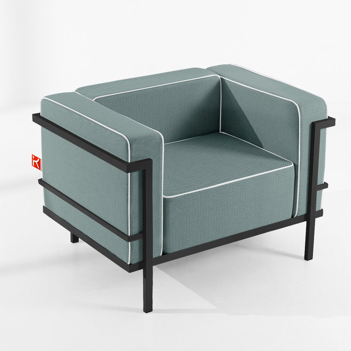 GARTENLOUNGE-SET TRIGLO 1x Tisch, 2x Sessel, 1x Sofa 3-Sitzer, 4-tlg., Modern, Dunkelgrau - Dunkelgrün/Dunkelgrau, Glas/Textil - KONSIMO®