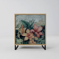SIDEBOARD HEAVENLY BLOOM, Eichefarben, 57,5x42x67,5 cm, Schwarze Metall-Rahmenfüße - Eichefarben/Multicolor, Holzwerkstoff/Metall (57.5/67.5/42cm) - SpaceRebels