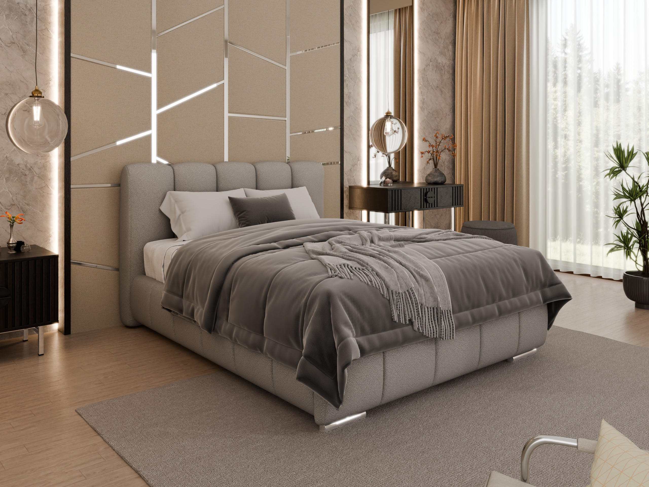 POLSTERBETT Zaira 140 x 200 cm mit Bettkasten und Lattenrost federkernmatratze 18cm - grau - Grau, Holz (140/200cm) - Panda Möbel