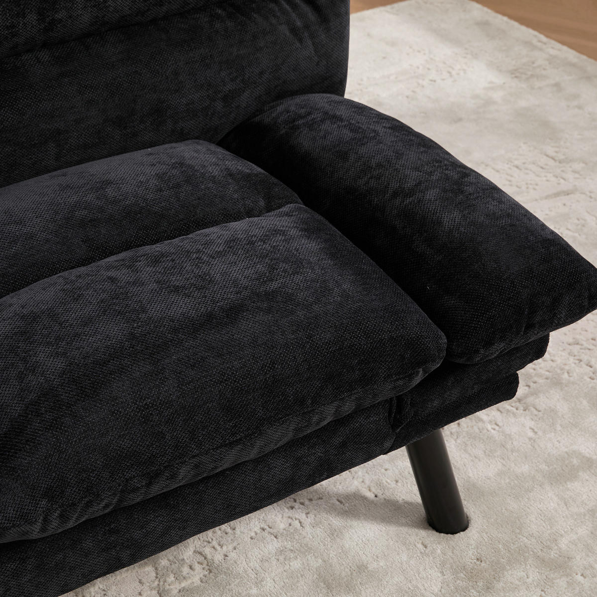 2-SITZER SOFA mit Verstellbare Rückenlehne und Armlehnen, Metallfüße, Schwarz - Schwarz, Textil (90/76/165cm) - KOMHTOM