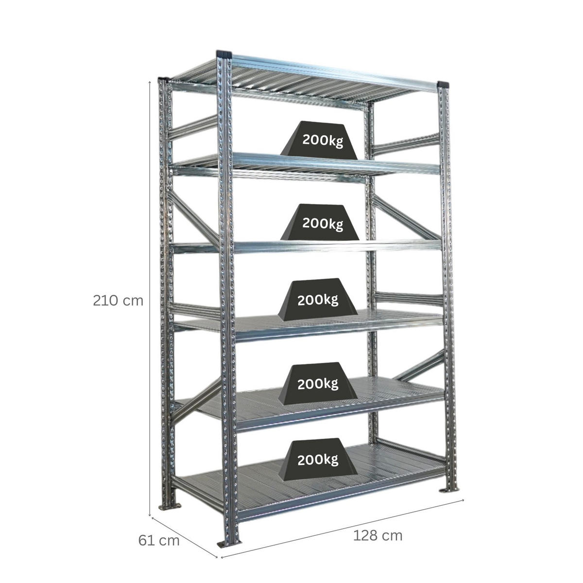 FACHBODENREGAL Proximo 210x120x60cm 6 Ebenen Beidseitig nutzbar Verzinkt - Silberfarben, Metall (120/210/60cm) - PROREGAL