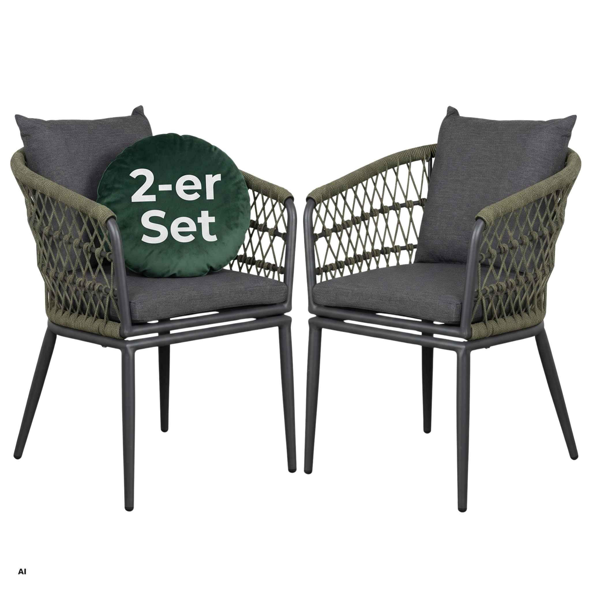 GARTENSTÜHLE 2er Set Genua Rope - Grau/Grün, Metall (63/78/58cm) - Mr. Deko