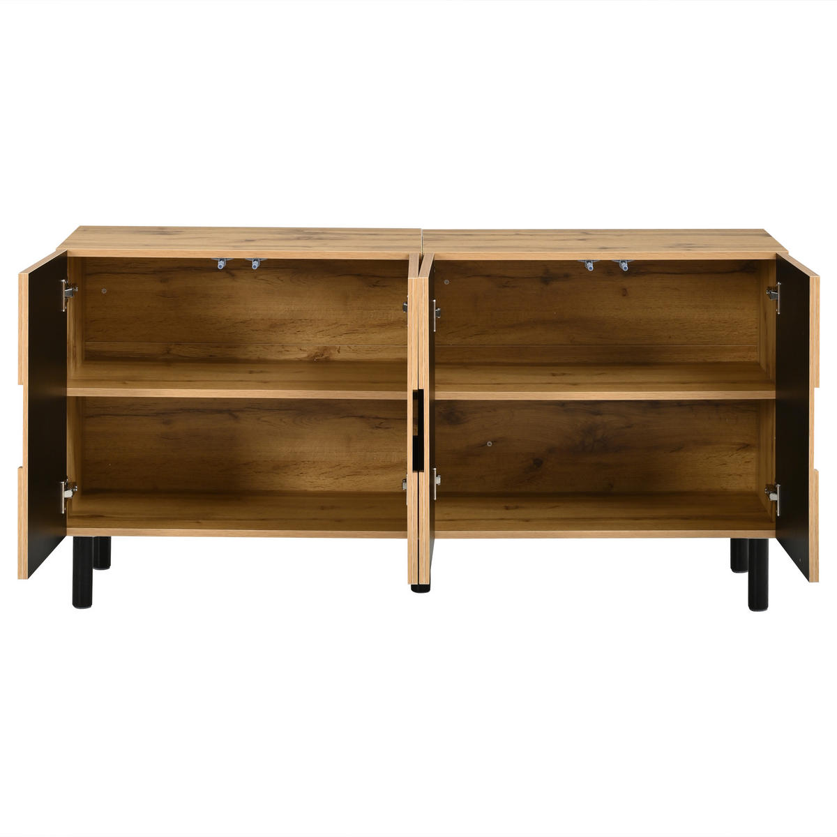 SIDEBOARD V dekoru dřeva a černé s reliéfními dvířky - přírodní, kompozitní dřevo (140/70/40cm) - Urban Meuble