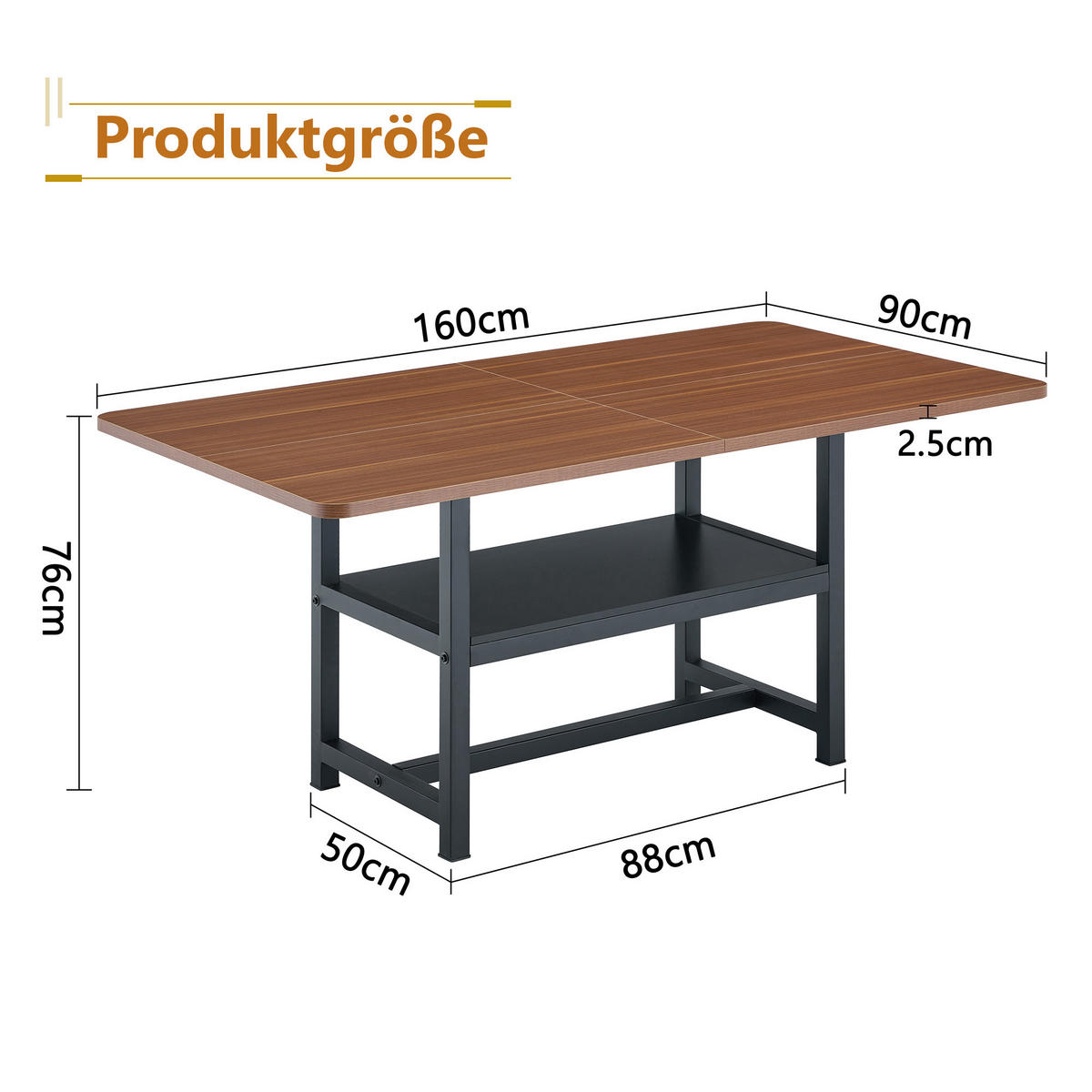 ESSTISCH Walnuss mit multifunktionalem Ablagefach 160/90/76 cm - Walnussfarben, Holz (90/160/76cm) - Oxeza