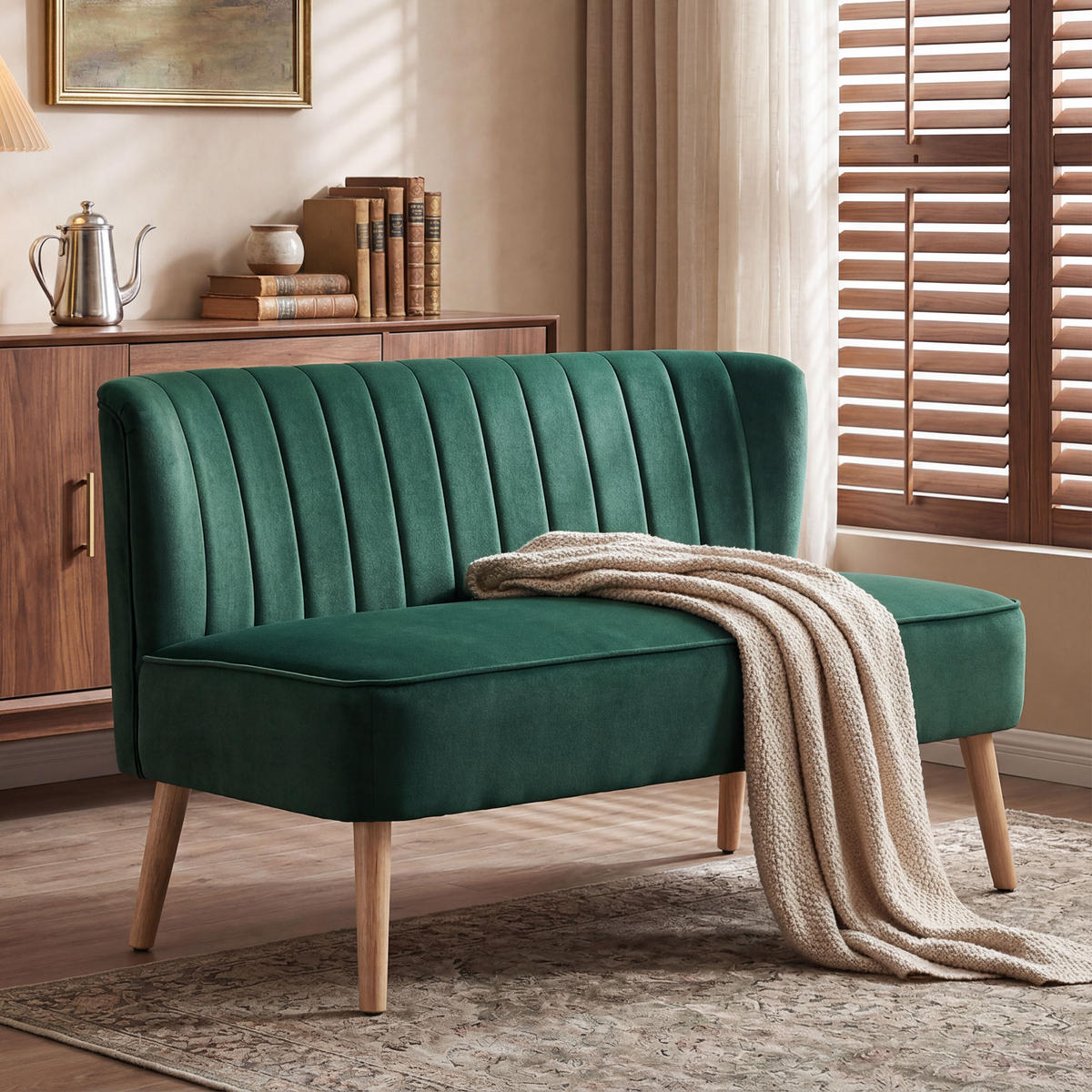 2-SITZER-SOFA DE-06553 mit Holzbeinen Dunkelgrün - Dunkelgrün, Holz/Textil (117/77/56.5cm) - ComfortXL