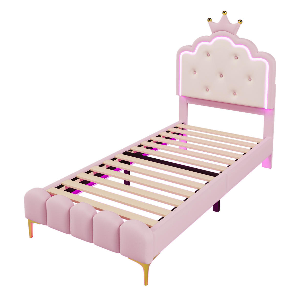 POLSTERBETT 90x200 Prinzessinnenbett mit LED Ambiente Licht Lattenrost - Rosa, Holzwerkstoff - Gisaae