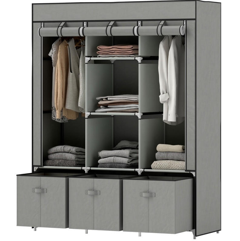 KLEIDERSCHRANK 125/162,5/43 cm Hellgrau aus Stahl mit Reißverschluss - Hellgrau, Metall (43/162.5/125cm) - OKMYHOME