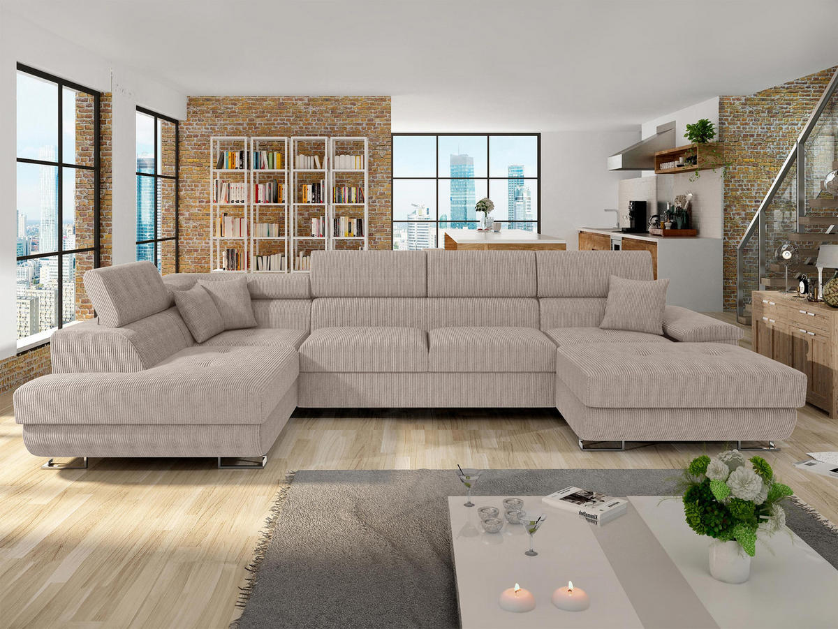 WOHNLANDSCHAFT Cotere Bis Cord, Seite: Links - Sahara, Holz/Textil (345/91/202cm) - MIRJAN24