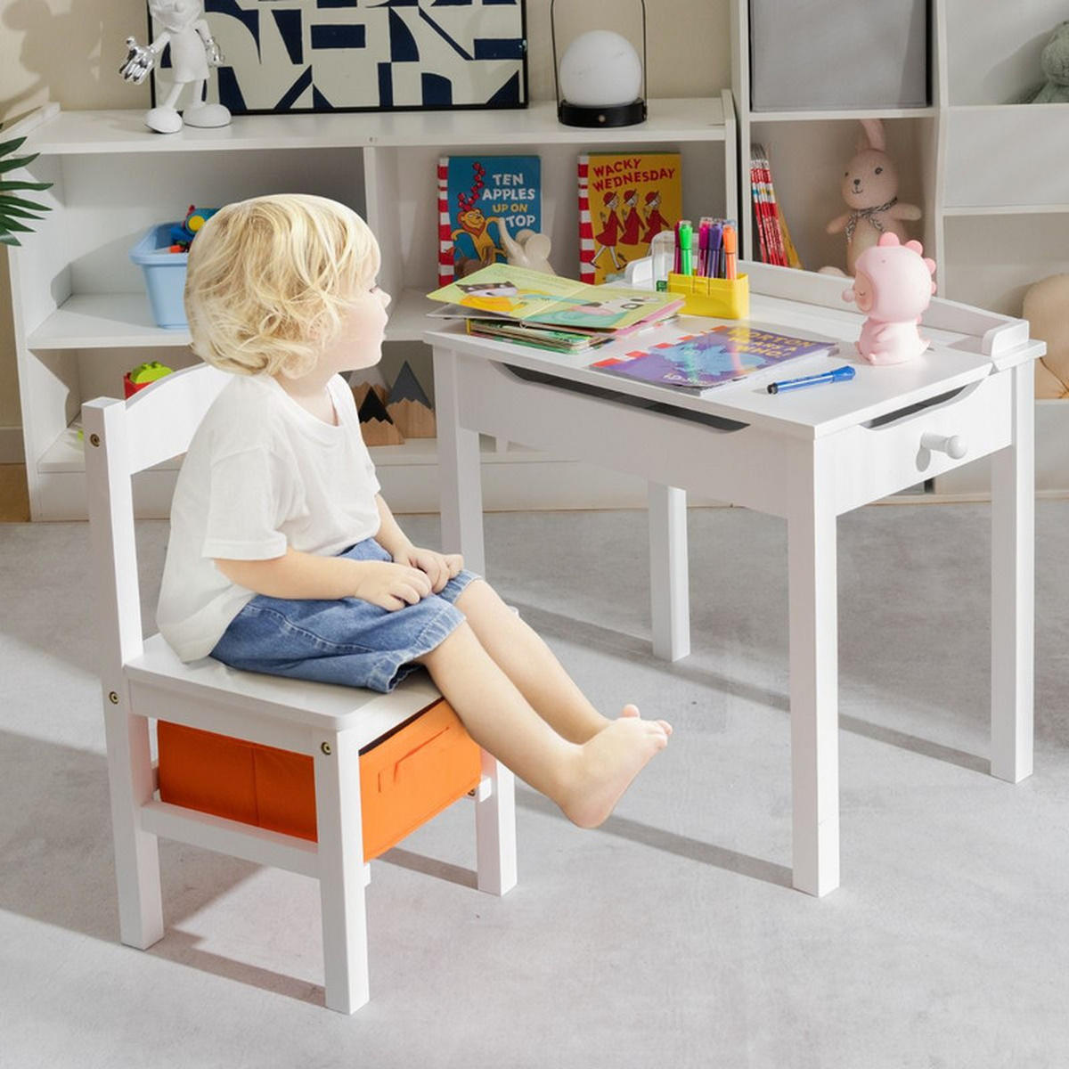 KINDERTISCH‑SET aus Massivholz weiß(2-tlg) - Weiß, Holz (59/55/40cm) - COSTWAY