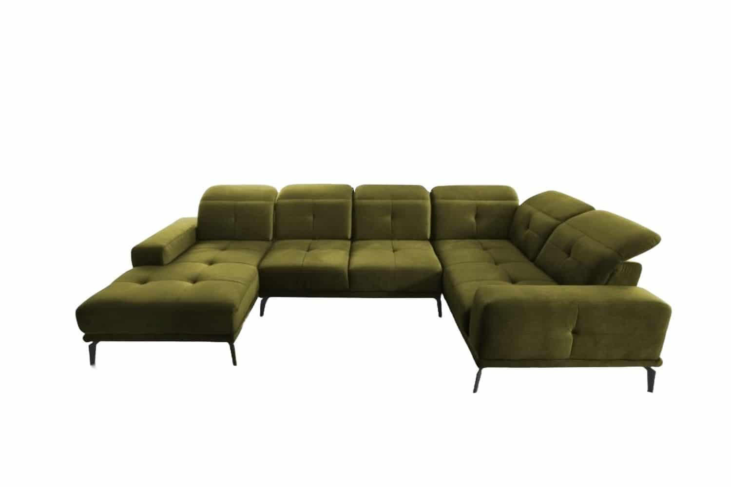 WOHNLANDSCHAFT mit Sitztiefenverstellung, wasserabweisender Nube-Stoff der Spitzenklasse - Schwarz/Grün, Textil/Metall (210/77/350cm) - Eltap