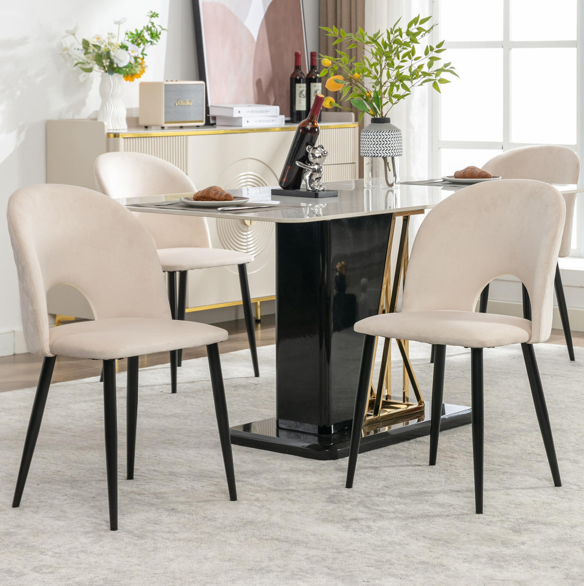 ESSZIMMERSTUHL mit Rückenlehne Samt Beige 2er-Set - Beige, Metall (44/84/47.2cm) - Meubliv