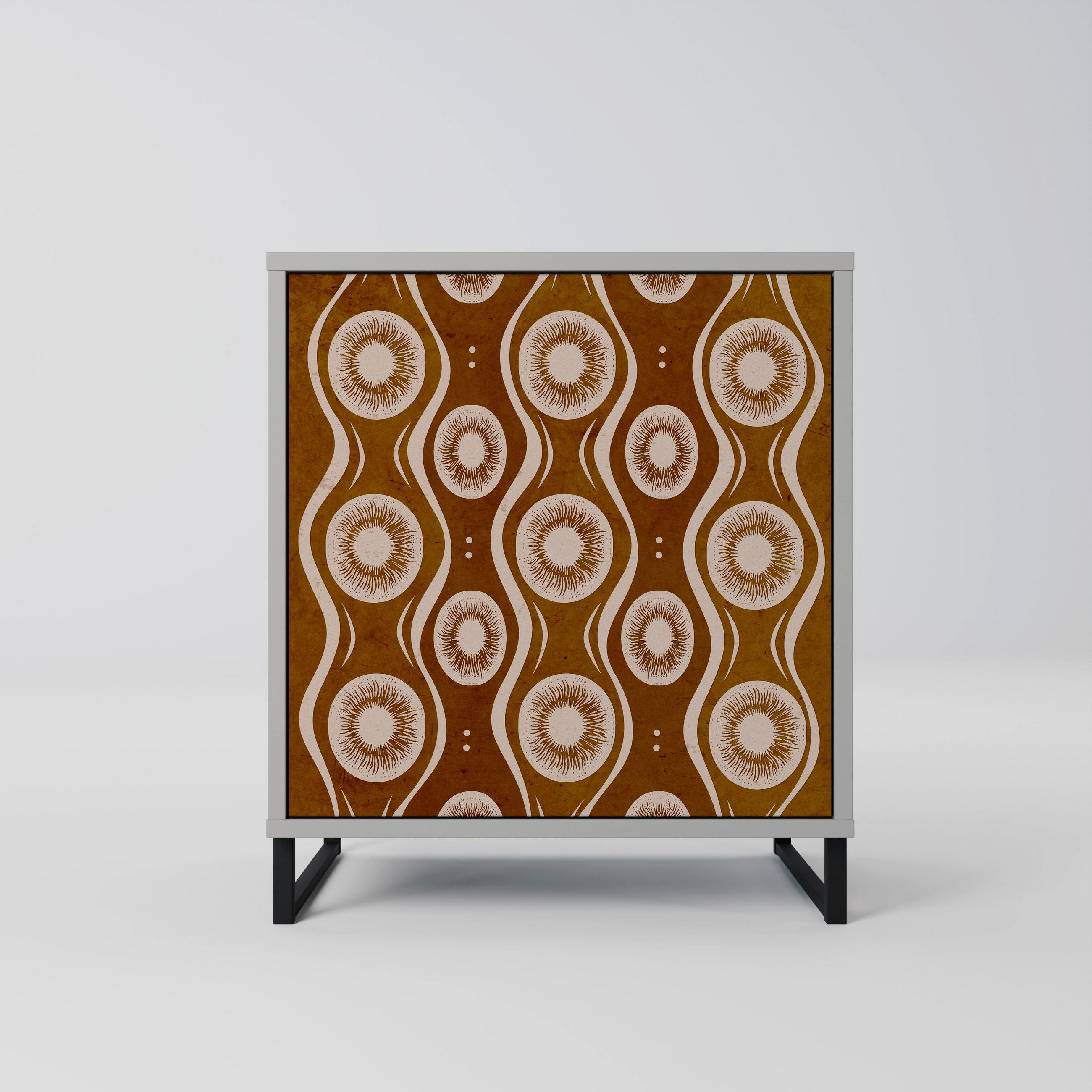 SIDEBOARD BROWN EYES, Grau, 57,5x42x67,5 cm, Schwarze Metall-Rahmenfüße - Multicolor/Schwarz, Holzwerkstoff/Metall (57.5/67.5/42cm) - SpaceRebels