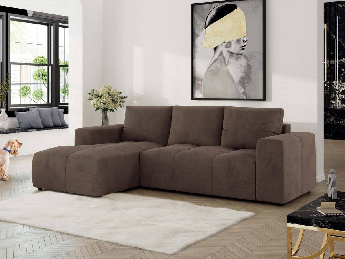 ECKSOFA MONIVA Braun Velvet - Links - Schwarz/Braun, Textil (164/266cm) - MKS