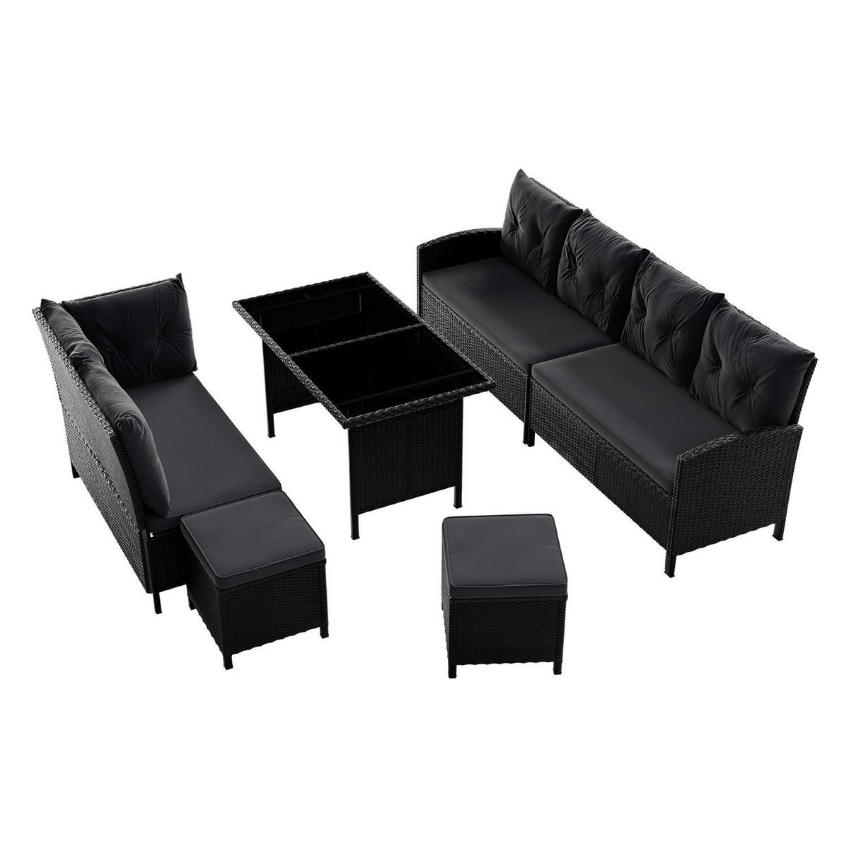 LOUNGEGARNITUR Manacor schwarz, dunkelgrau inkl. Abdeckung - Dunkelgrau, Kunststoff/Metall - Juskys