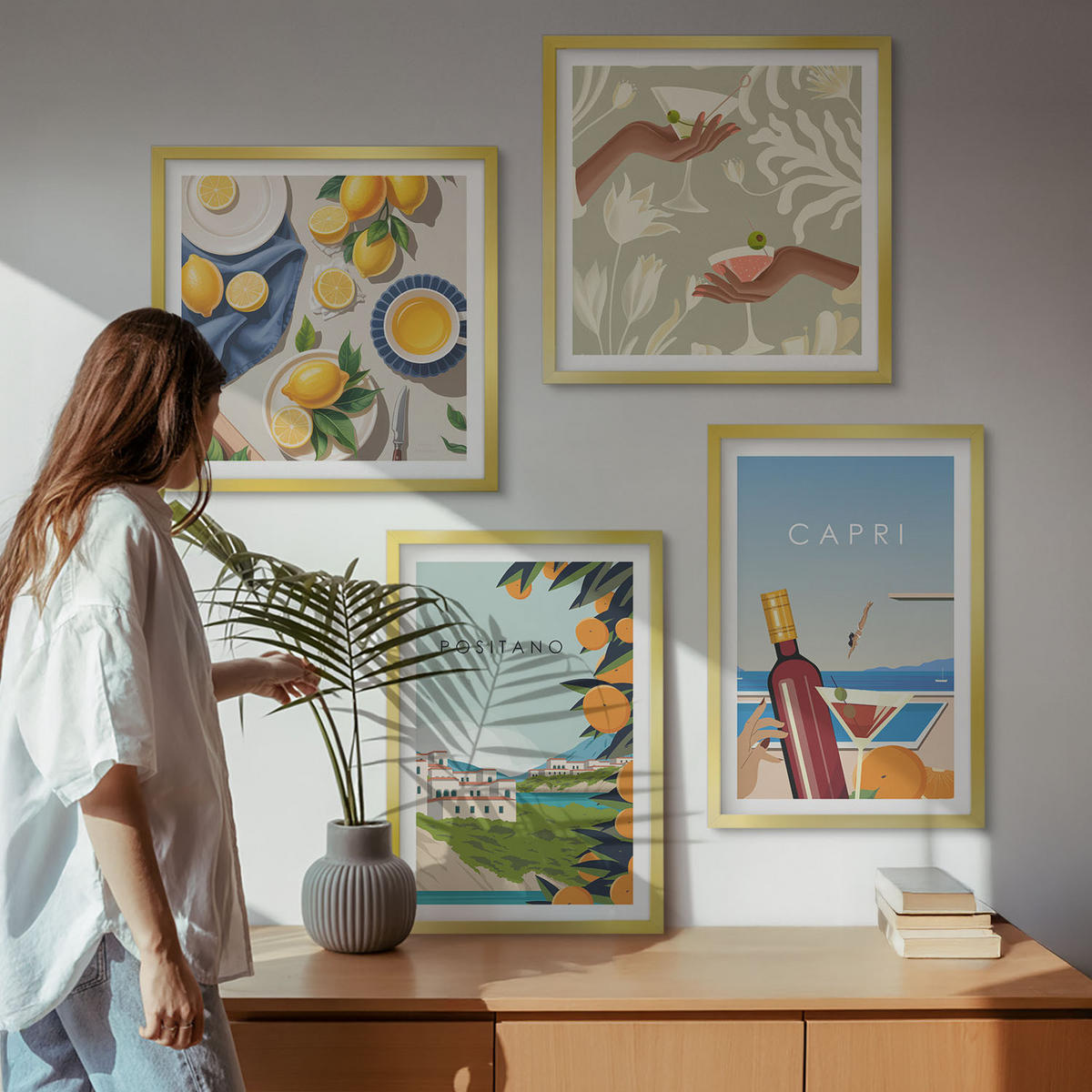 BILDER SET 4er Set - 50x50 cm & 40x60 cm Goldrahmen - Italienische Zitronenurlaube Capri - Goldfarben, Kunststoff (50/50cm) - TULUP