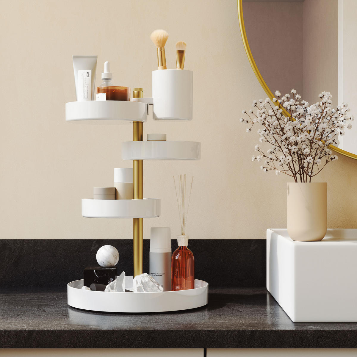 KOSMETIK-ORGANIZER Pirouette, Messing - Weiß, Kunststoff (23/35/23cm) - Umbra