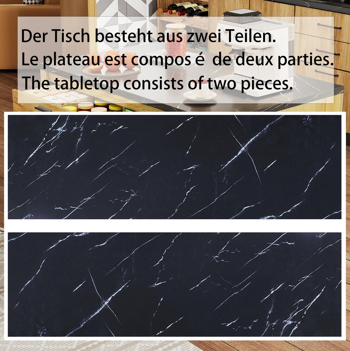 KÜCHENINSEL 120x75x90cm Holzfarbe Marmor mit Schubladen & Barhockerbereich - Naturfarben, Holzwerkstoff (120/90/75cm) - Modfu