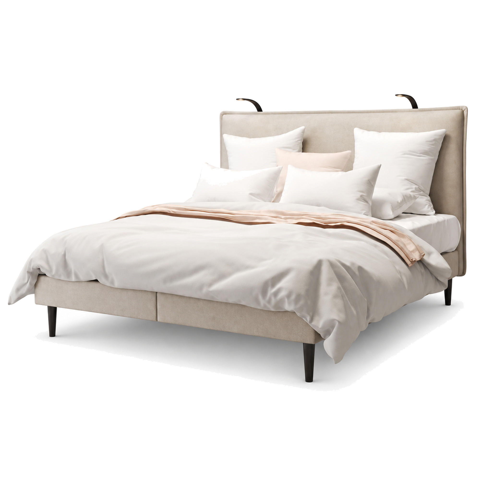 POLSTERBETT 200x200 cm, CALMA, Elegantes Bett auf 18 cm hohen Füßen, Ohne zusätzlichen Bettkasten, Beige - Beige, Holz/Buchenholz (200/200cm) - Trada