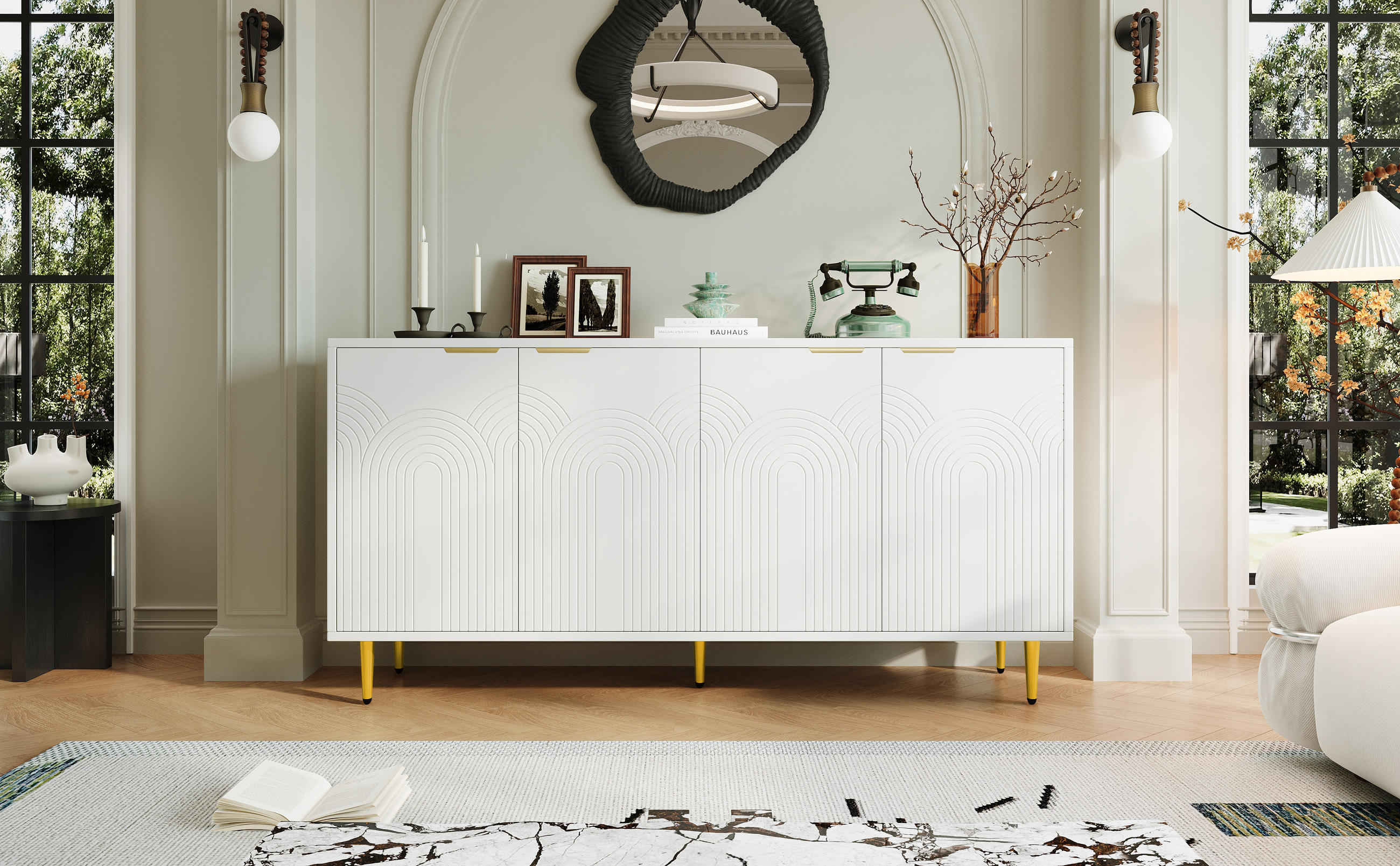 SIDEBOARD Modern mit Strukturfront, 160/40*80cm - Weiß, Holzwerkstoff (160/80/40cm) - Urban Meuble