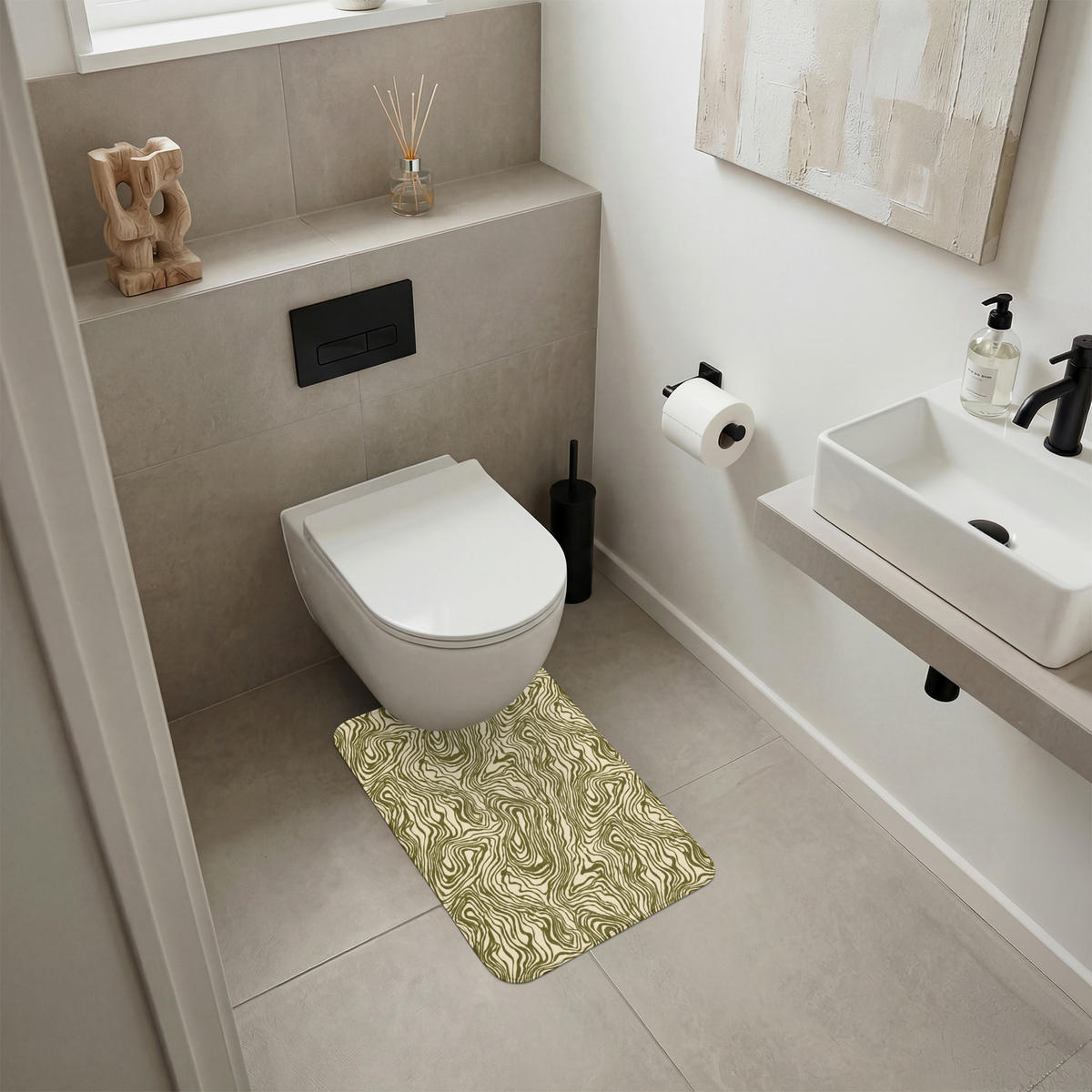 WC PŘEDLOŽKA Abstraktní - Mramor - Zelený 40x60 cm - tmavě zelená, textil/plast (40/1cm) - OnlyWow