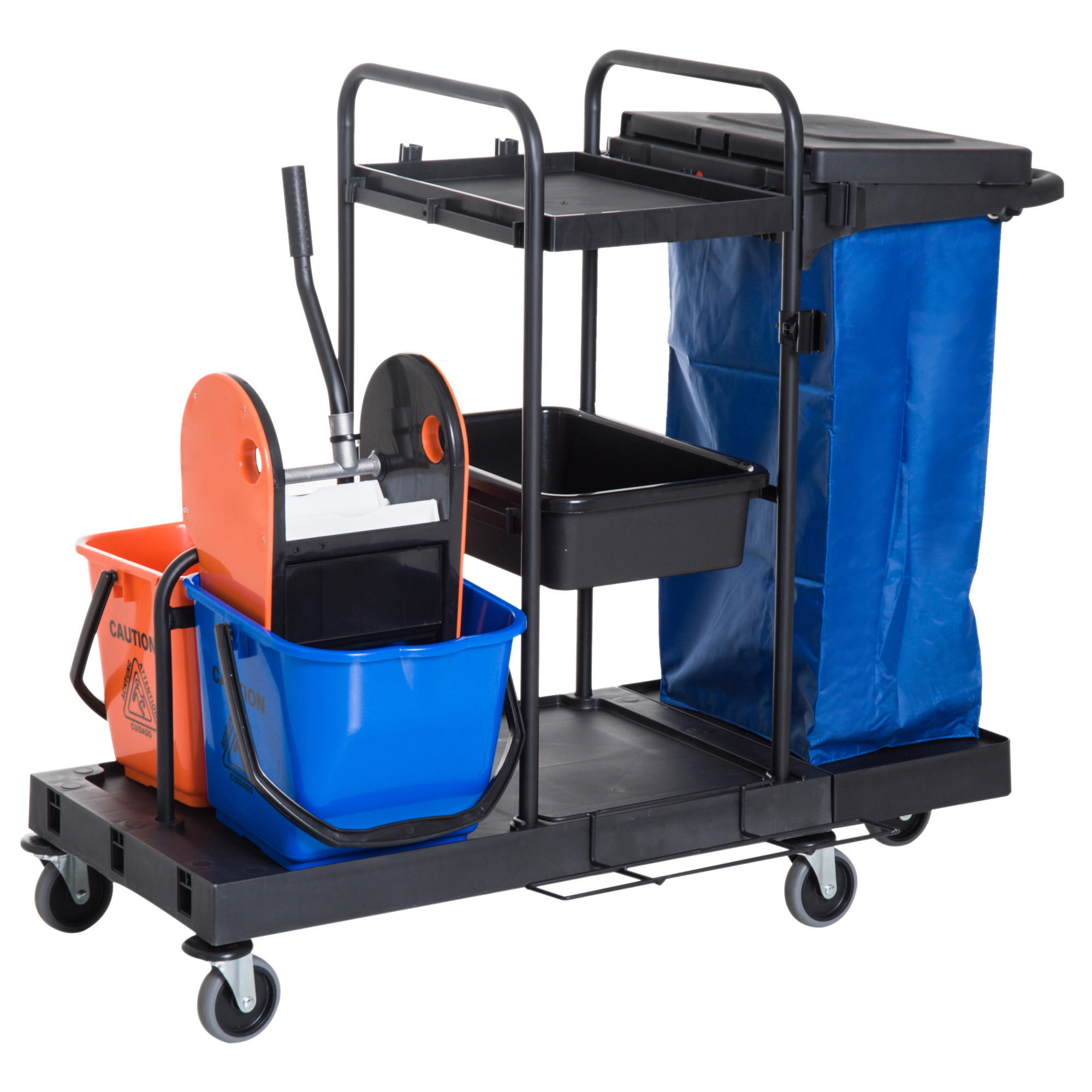 REINIGUNGSWAGEN Metall Kunststoff Schwarz Blau Orange - Schwarz, Kunststoff/Metall (63.3/103/111cm) - HOMCOM