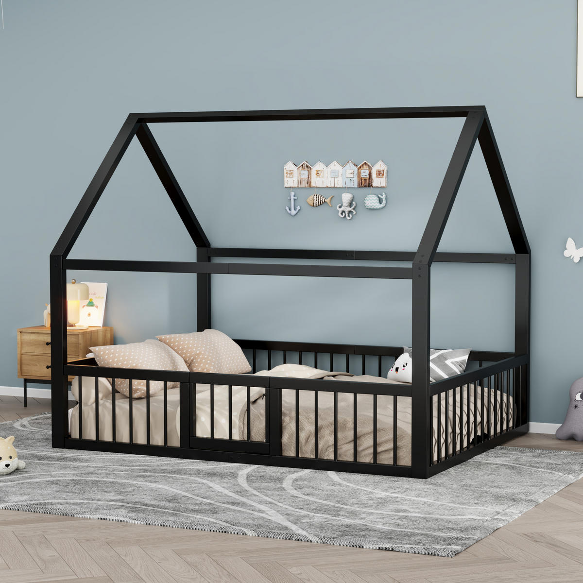 METALLBETT 140x200 cm Hausdesign schwarz - Schwarz, Metall (140/200cm) - LEBENLANG