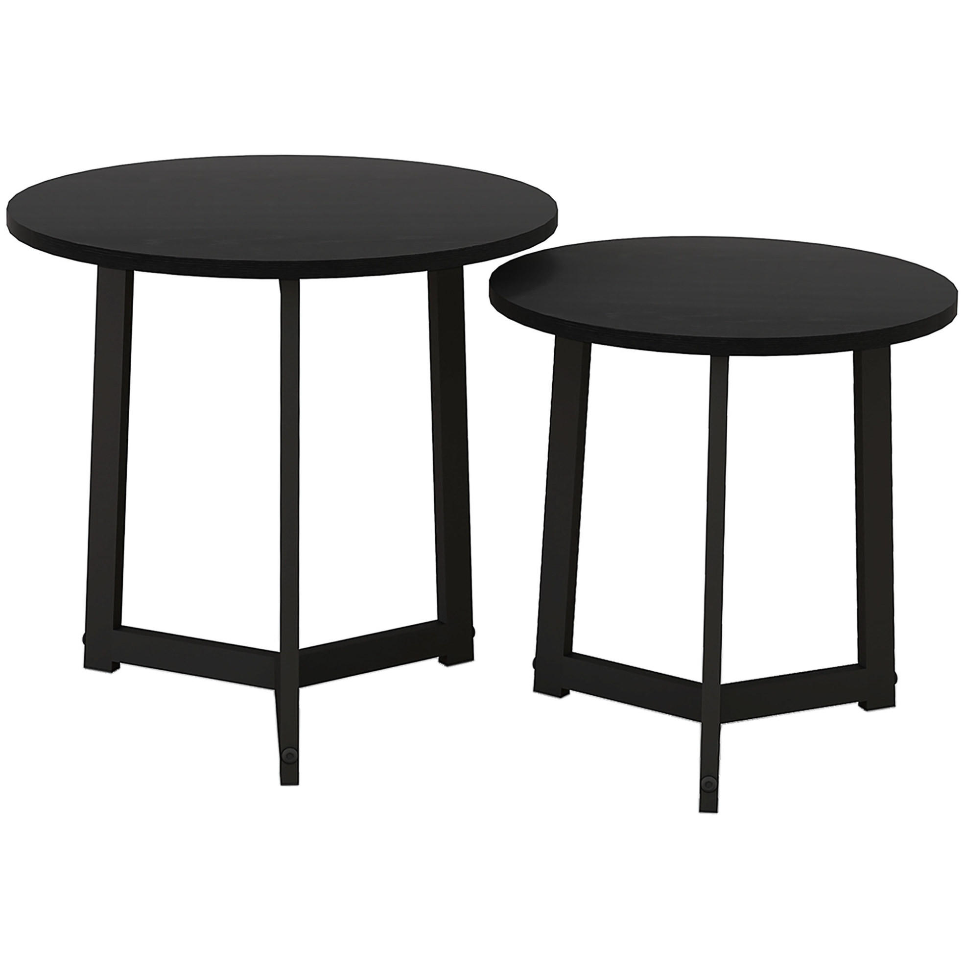 COUCHTISCH-SET 48/40 cm aus Stahl und MDF, rund, platzsparend ineinanderschiebbar - Schwarz, Metall (48/48/45cm) - BEAOK
