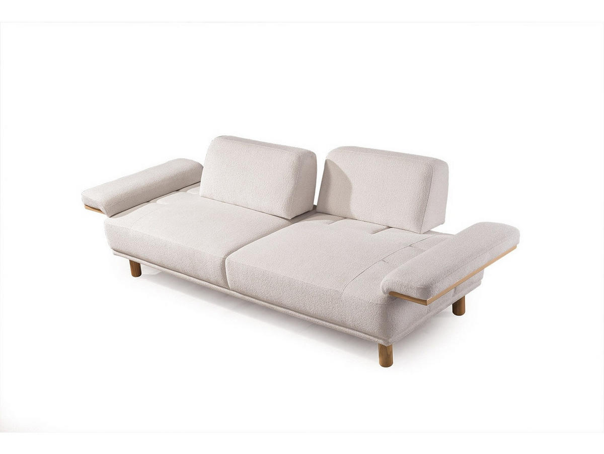 SOFA Bodrum Wood 3-Sitzer Teddy Creme - Creme, Holz/Textil (235/83/97cm) - Villa Möbel
