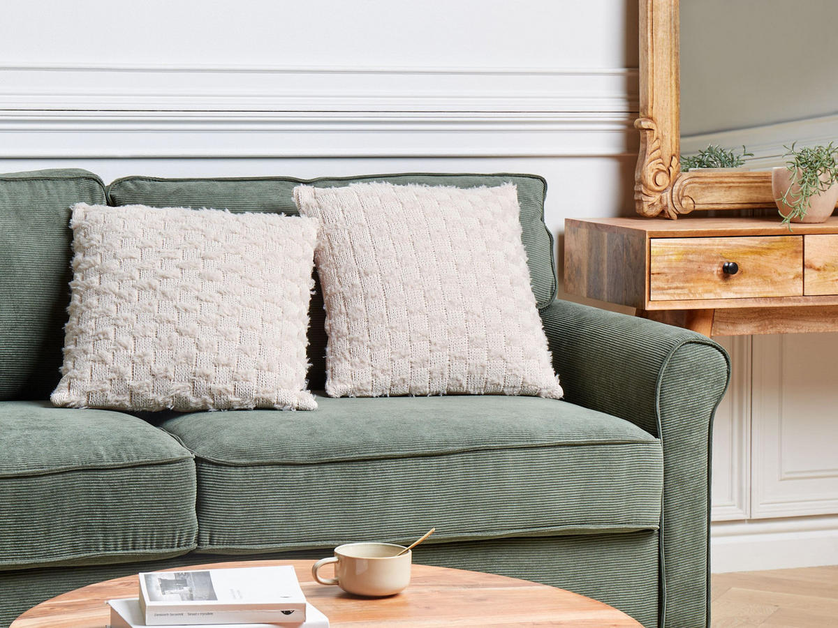 Dekokissen 2er-Set Beige 45/45 cm Basalim - Pink/Beige, Textil (45/45cm) - Beliani