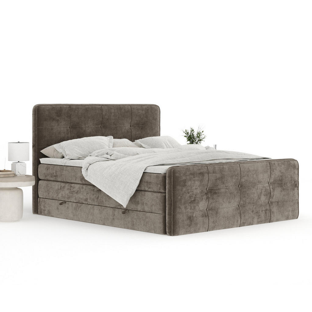 Thumbnail - Maison de Reve Boxspringbett, Braun, Textil, Buche, Kiefer, H3 + H4, 7-Zonen, Höhe ca. 40 cm, 200x200 cm, Handmade in Eu...