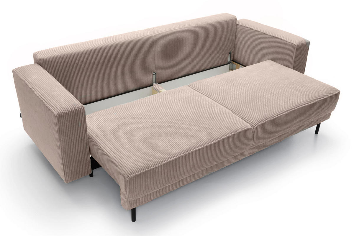 SCHLAFSOFA Rodario Beige Cordbezug - Beige/Schwarz, Textil/Metall (236/95/97cm) - Selsey