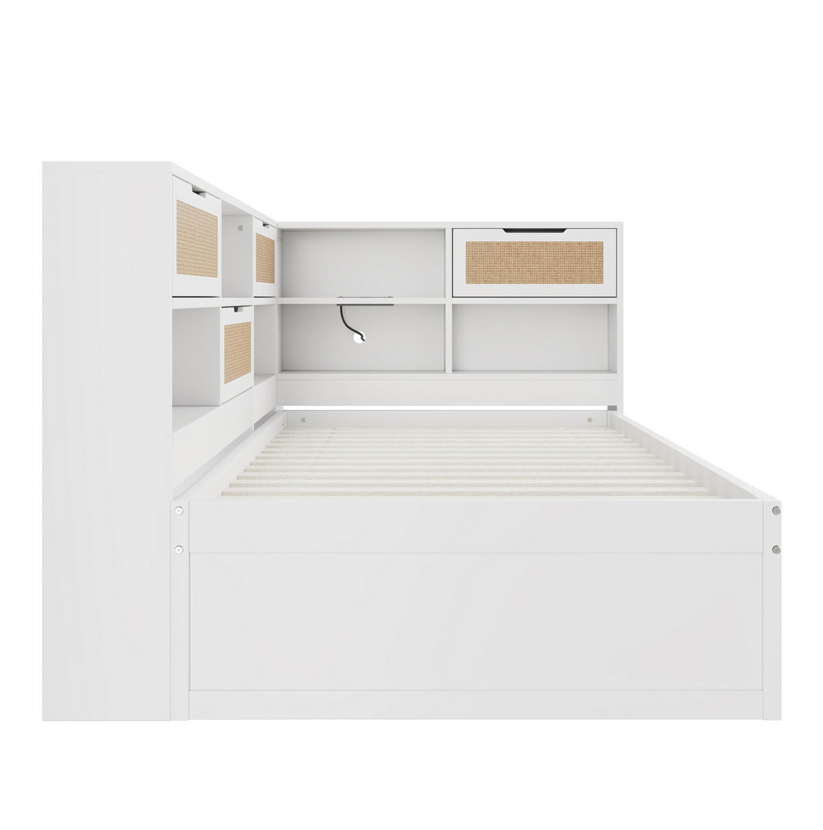 POLSTERBETT aus Holz 90x200 cm in Weiß mit USB-Anschluss & Schubladen - Weiß, Holz (90/200cm) - Modfu