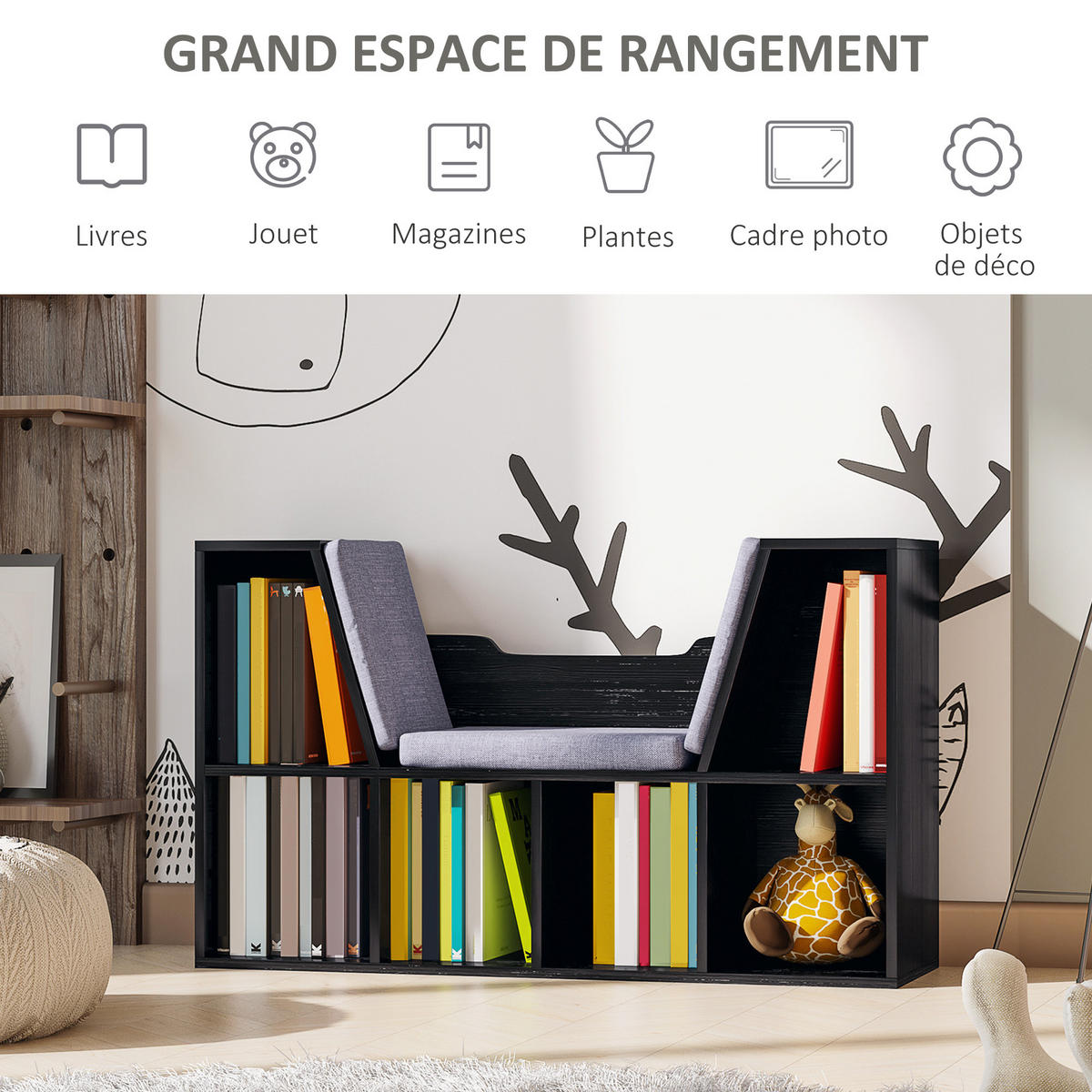 KINDERREGA DE-15481 102/30/61 cm, 6 Fächer Schwarz - Schwarz, Holzwerkstoff (102/61/30cm) - ComfortXL