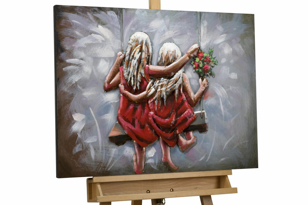 METALLBILD Taupe 80/60 cm - Rot/Grau, Metall (80/60cm) - KUNSTLOFT