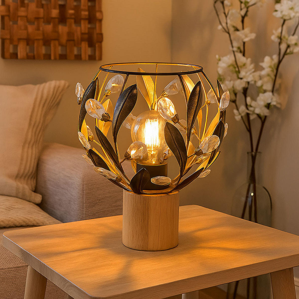 LED TISCHLEUCHTE MIKA Holz Gold - Goldfarben, Holz (20/20/25cm) - Globo Lighting
