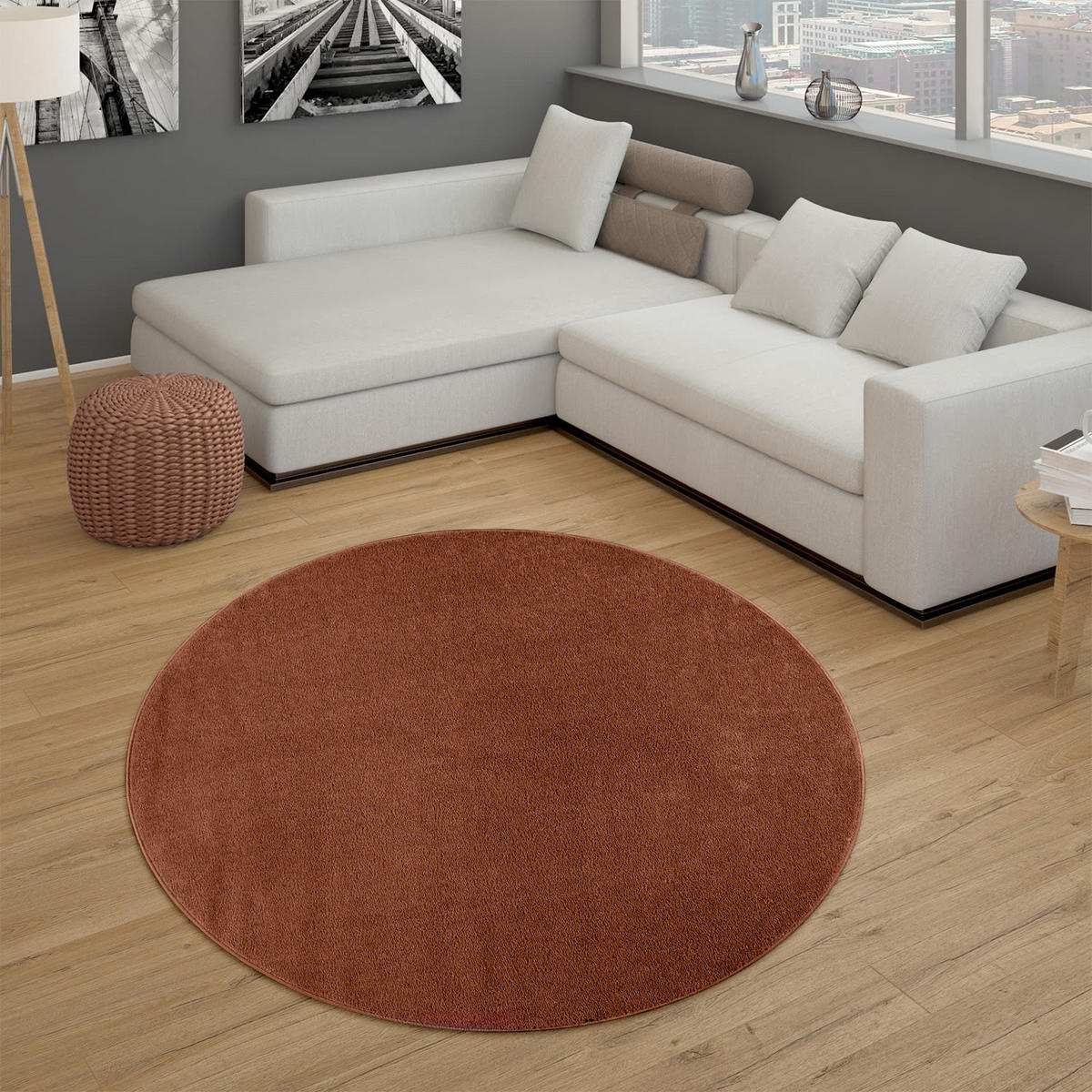 KURZFLORTEPPICH Waschbar, einfarbig, Braun, Ø 120 cm - Braun, Textil (120/120cm) - KADIMA DESIGN