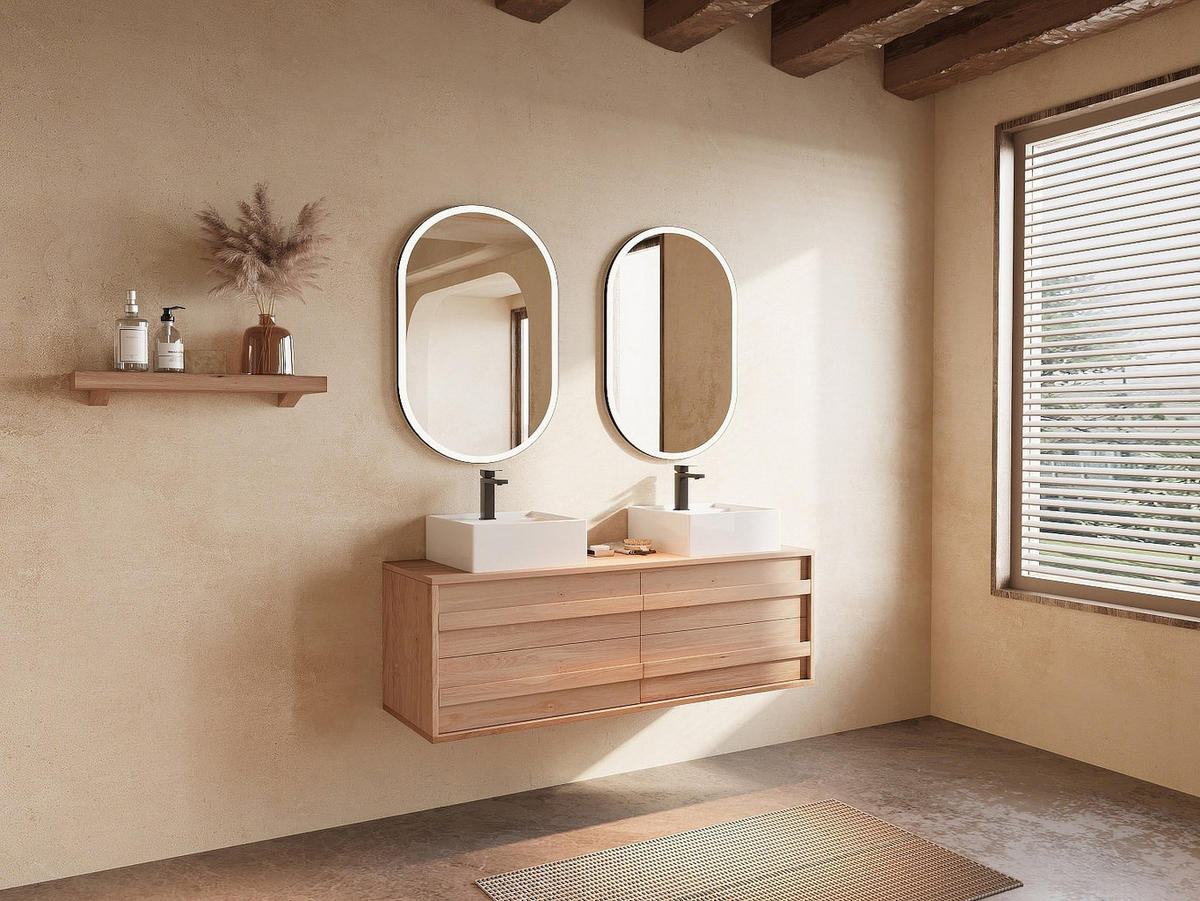 DOPPELWASCHTISCH - 150 cmcm x 46 cmcm - Holz, Platte - Naturfarben Hell - SARLO - Naturfarben, Holz (150/50/46cm) - Vente-Unique
