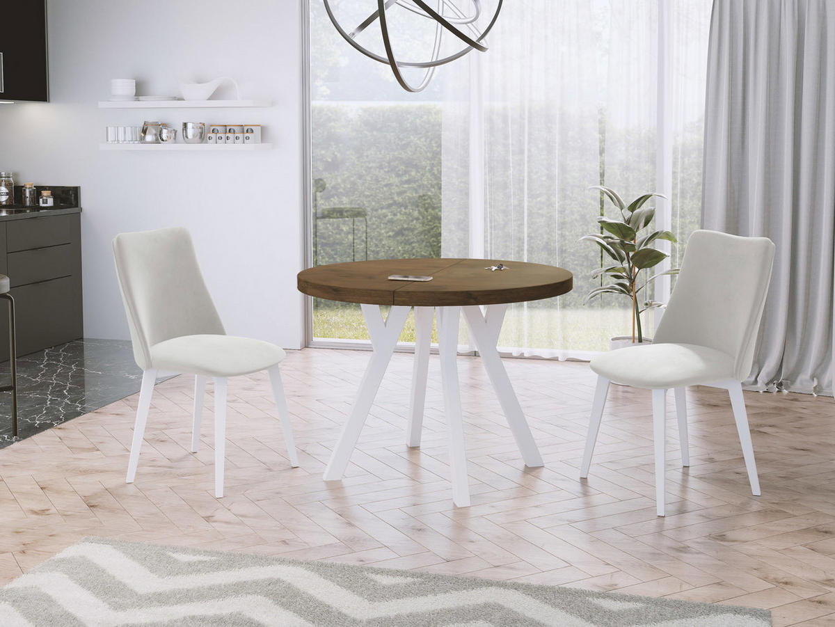 ESSTISCH Twixy runder ausziehbarer, Lefkas Eiche 100-150/100/76 cm - Alteiche/Braun, Holz/Holzwerkstoff (100/150/76cm) - WFL GROUP
