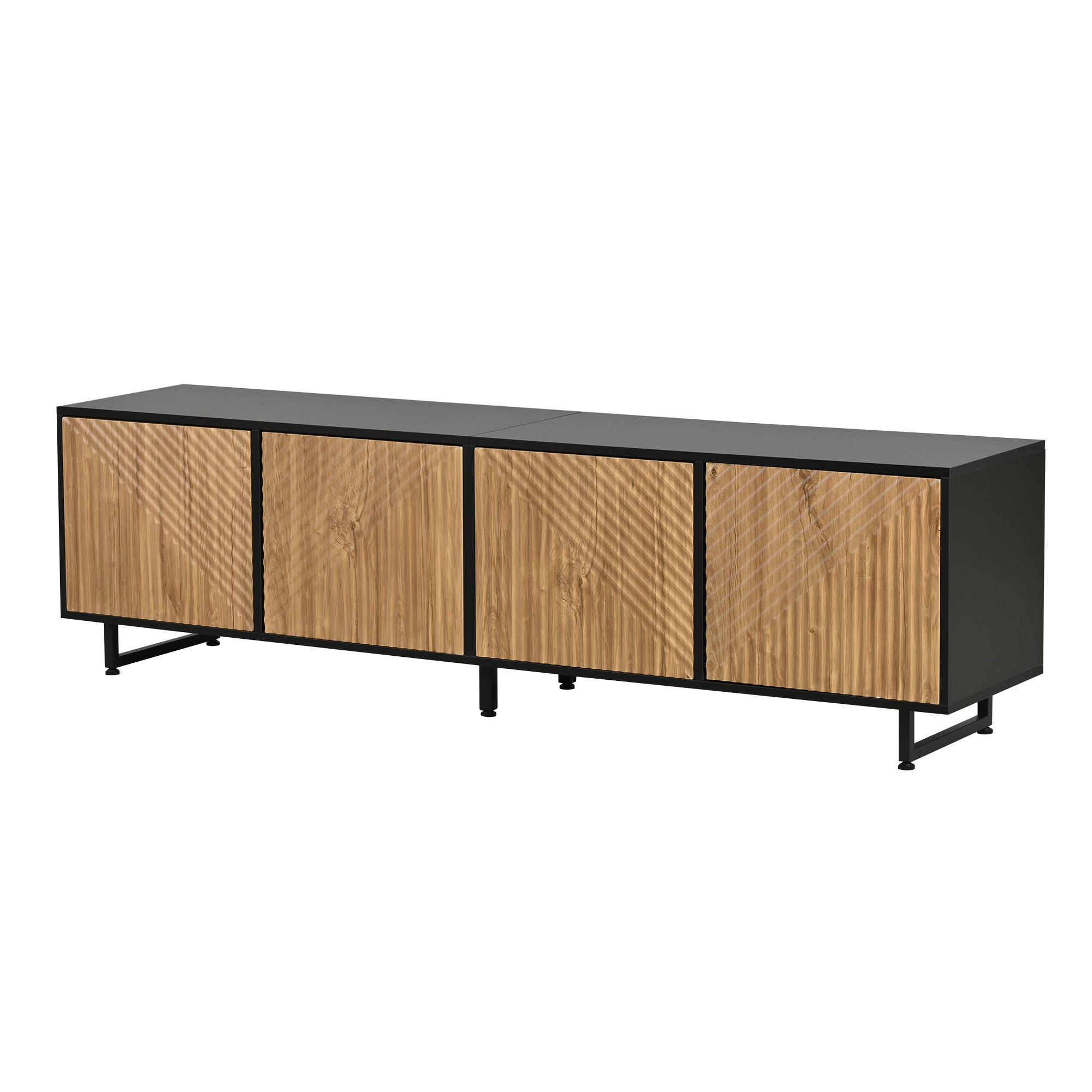 TV-ELEMENT 180/40/50 cm Schwarz mit 4 Schranktüren - Naturfarben, Holz (180/50/40cm) - Oxeza