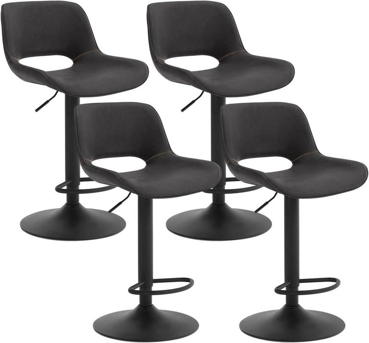 BARHOCKER 4er Set, Kunstleder Metall, Anthrazit - Anthrazit/Schwarz, Kunststoff/Metall (49/84/49cm) - Woltu