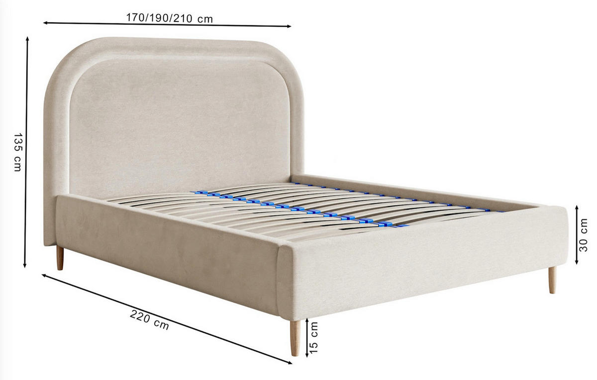POLSTERBETT Loreo Taubengrau Samt wasserfest 140x200cm - Beige/Grau, Holz/Textil (140/200cm) - Selsey
