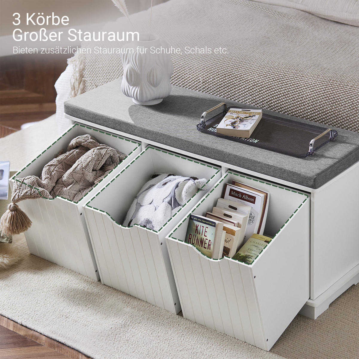 SCHUHBANK Weiß - Weiß, Holzwerkstoff (100/46/36cm) - SoBuy