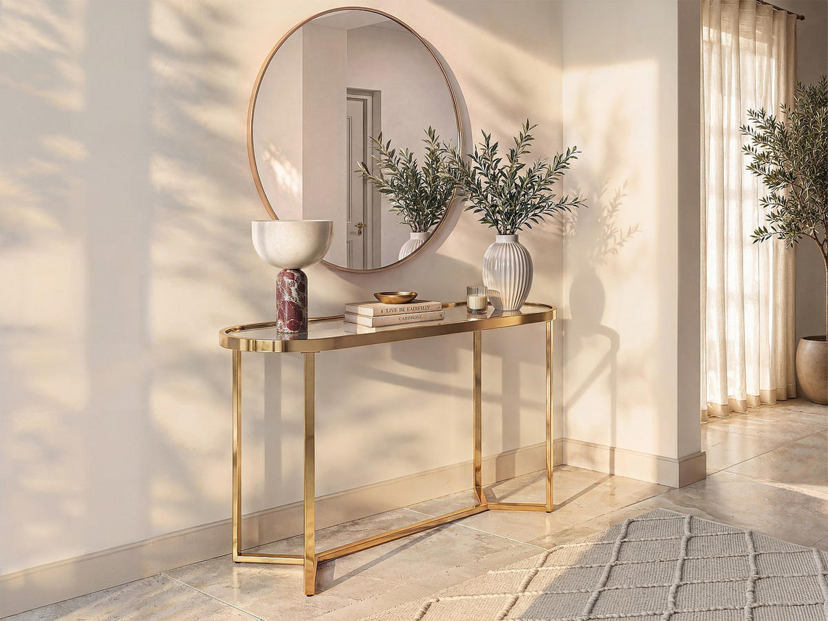 KONSOLENTISCH - 120 cm x 40 cm - glas - transparent, goldfarben Joliny - Transparent/Goldfarben, Glas (40/120/78cm) - Vente-Unique