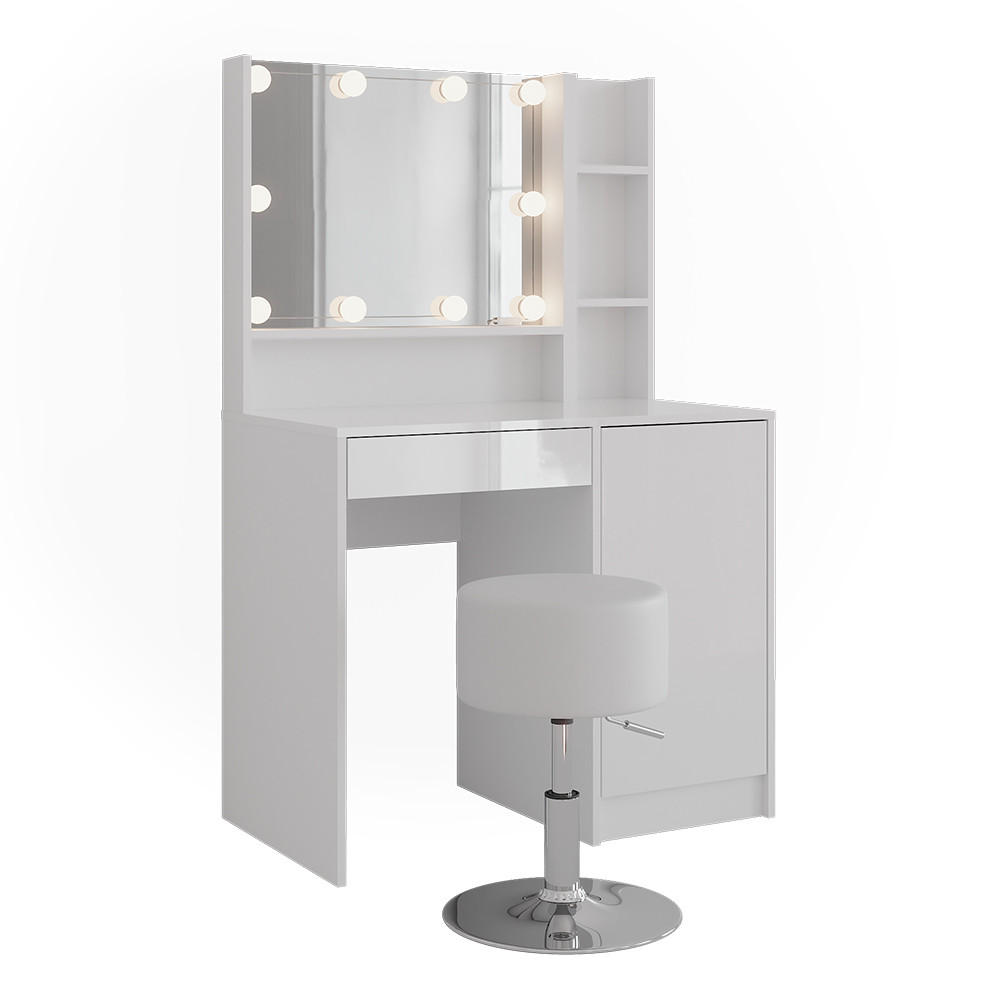 SCHMINKTISCH Sherry Weiß/Weiß Hochglanz 89.8 cm 5 Teile - Weiß Hochglanz, Holzwerkstoff (89.8/76/50.1cm) - Vicco