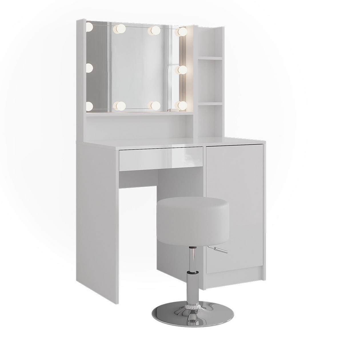 SCHMINKTISCH Sherry Weiß/Weiß Hochglanz 89.8 cm 5 Teile - Weiß Hochglanz, Holzwerkstoff (89.8/76/50.1cm) - Vicco